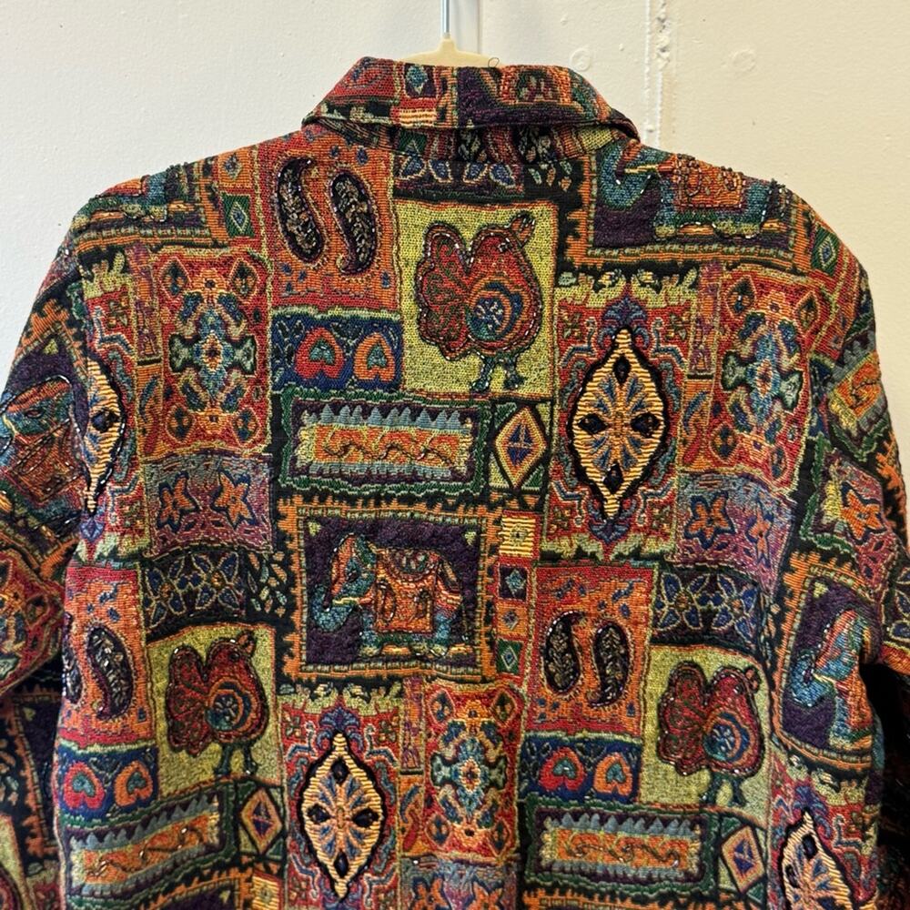 Chico’s Vintage Tapestry Sequin Patchwork Jacket Shaket Medium - Picture 5 of 13